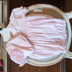 NWT Petit Ami Smocked Embroidered Pink Bubble w/Matching Bonnet 6 Months